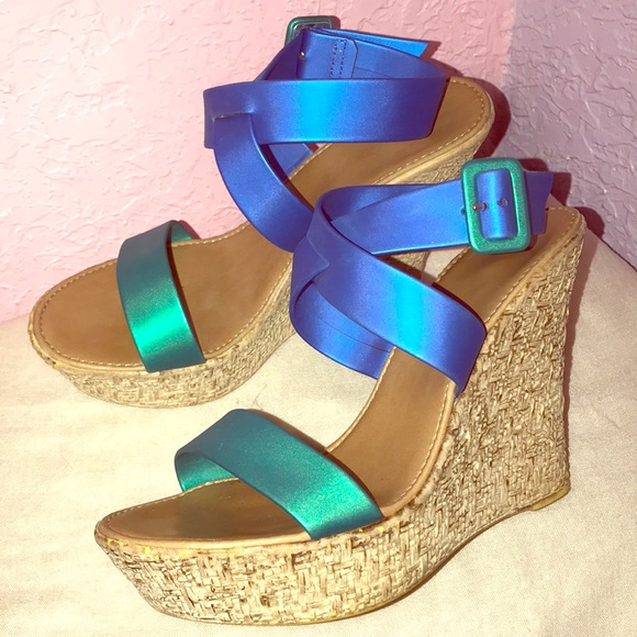 April Shoes - 🌴🐬 April Italian Aqua & Blue Wedges 🐬🌴